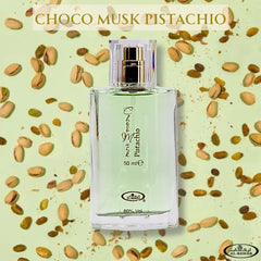 Al-Rehab Choco Musk Pistachio: envase minimalista que transmite calidad y elegancia