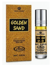 Al-Rehab Golden Sand: frasco roll-on de 6 ml, ideal para uso diario y viaje.