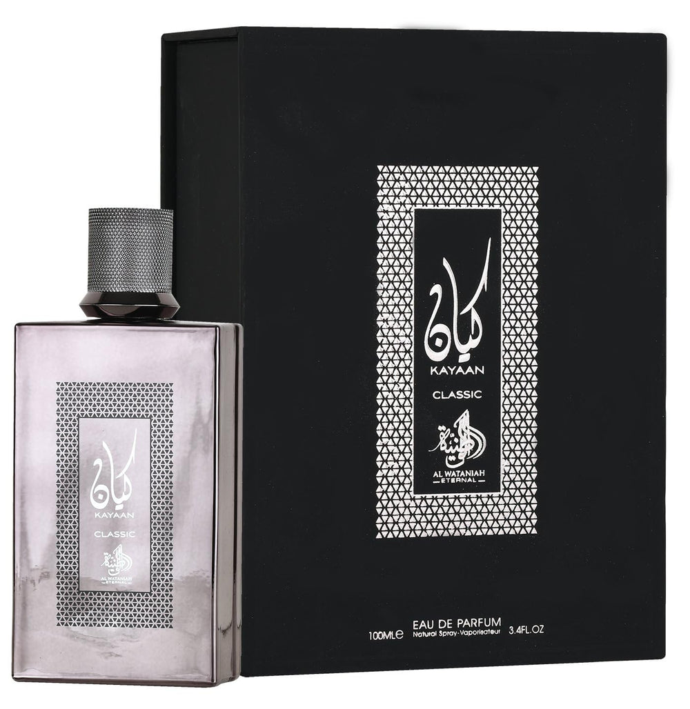 Al Wataniah Kayaan Classic frasco: fragancia elegante y duradera para ocasiones especiales.