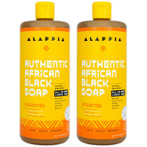 Alaffia Jabón Negro Africano en botella 2-pack para uso diario en rostro y cuerpo.