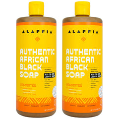 Alaffia Jabón Negro Africano en botella 2-pack para uso diario en rostro y cuerpo.