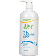 Alba Botanica loción hidratante en botella, hidrata piel seca y mantiene la comodidad diaria.