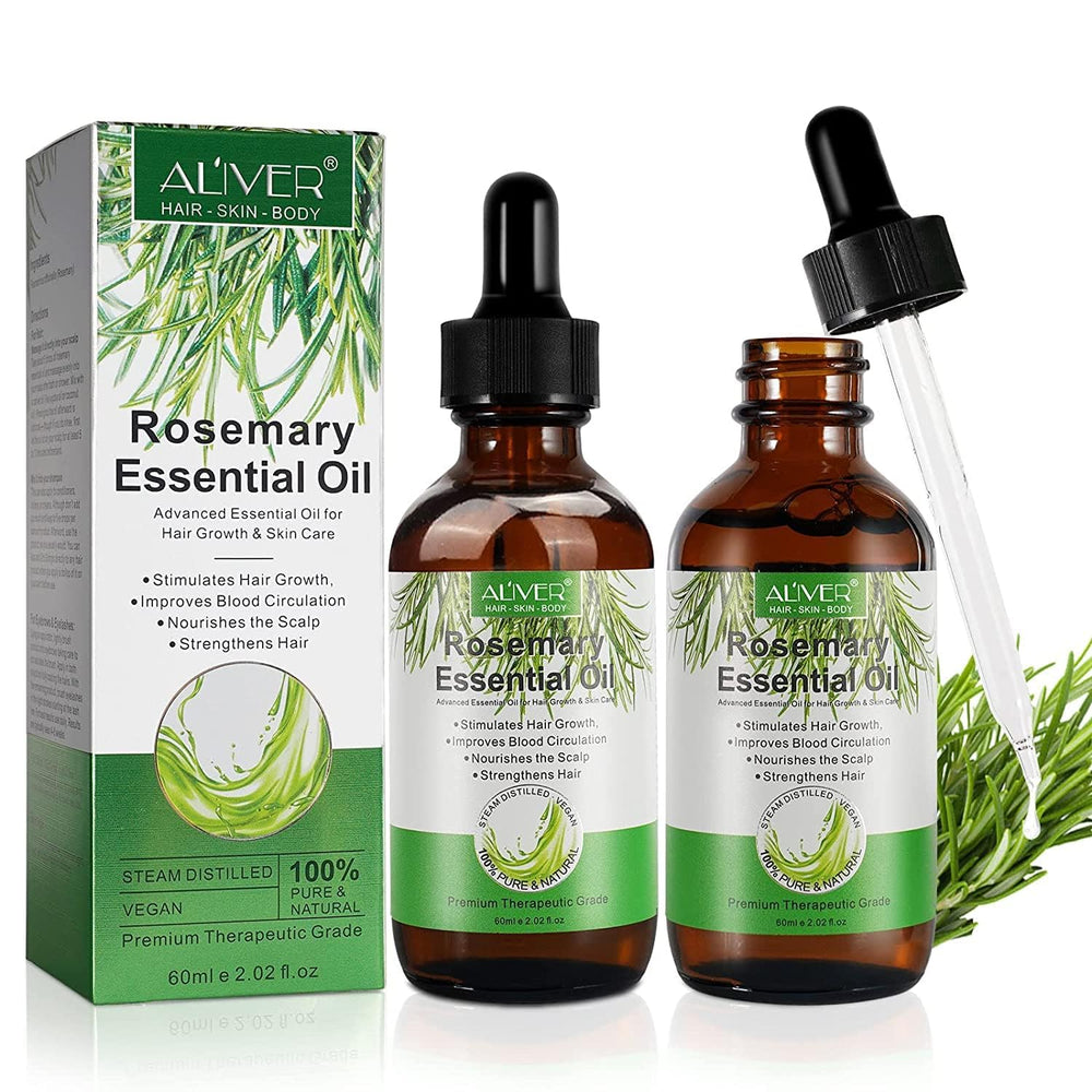 ALIVER Aceite esencial de romero puro, botella en primer plano para aromaterapia.