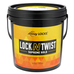 AllDay Locks Lock N Twist frente al frasco de 64 oz, para peinados duraderos.