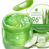 Aloderma Gel Aloe Vera 100% puro en bote, hidrata piel y cabello.