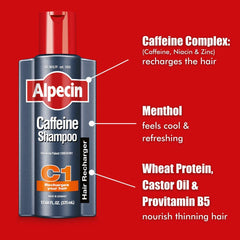 Alpecin C1, diseño alemán de empaque, confianza en cada botella.