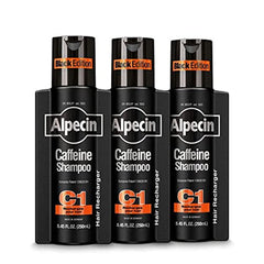 Alpecin C1 Édition Noire: flacon en vedette, pousse naturelle stimulée.