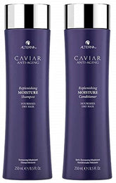 Alterna Caviar Anti-Aging Replenishing Moisture Shampoo bottle delivers hydration for dry hair.