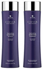 Alterna Caviar Anti-Aging Replenishing Moisture Shampoo bottle delivers hydration for dry hair.