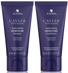 Alterna Caviar Anti-Aging Shampoo, botella vertida, hidrata profundamente el cabello seco.