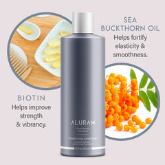 ALURAM acondicionador con biotina y espino marino para nutrición y color.