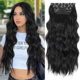 ALXNAN extensión de cabello con clip ondulado largo negro 20 pulgadas para look natural