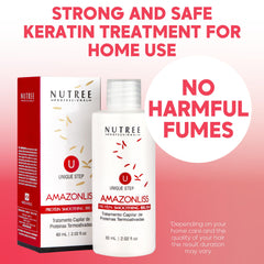Amazonliss resultado sin frizz para cabello más manejable.