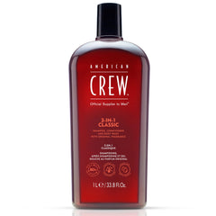 American Crew 3-en-1 botella muestra envase para cabello y piel