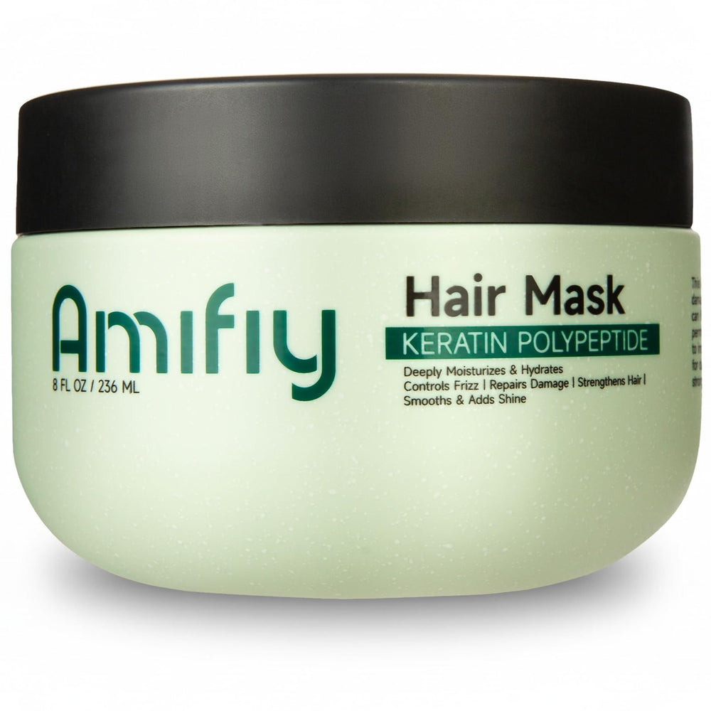 Amifiy Keratin Mask: vertido del bote para iniciar el cuidado profundo del cabello.