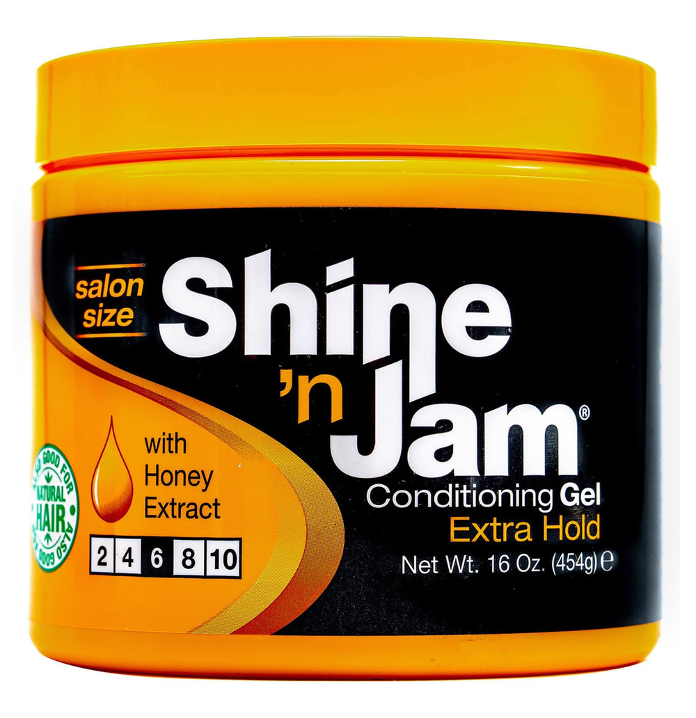 Botella de AmPro Shine 'n Jam para una aplicación suave y brillo natural.