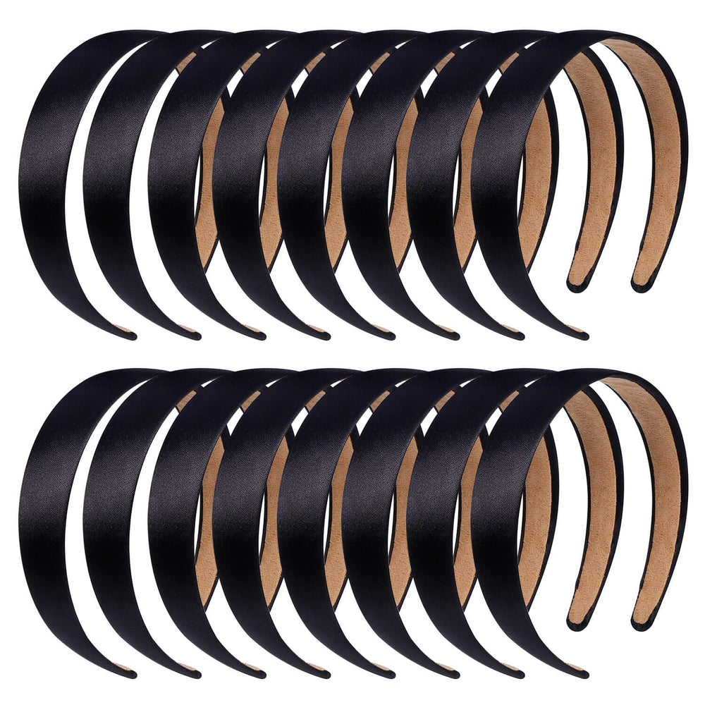 Anezus 16 diademas satinadas negras de 1 pulgada, cómodas y antideslizantes para cualquier conjunto.