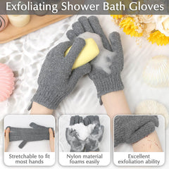 Guantes exfoliantes de nylon gris Anezus, frotado suave para piel sensible.