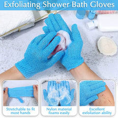Set exfoliante para cuerpo Anezus, incluye guantes y esponja en azul.