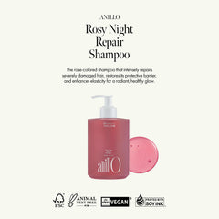 ANILLO Rosy Night Repair Shampoo – ingrédients à base de rose pour nourrir les cheveux.