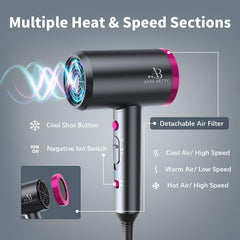 ANNE BETTY secador con ajustes de temperatura para cabello delicado