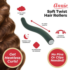 Annie Soft Twist Rodillos sin alfileres, fáciles de usar, verde oscuro.