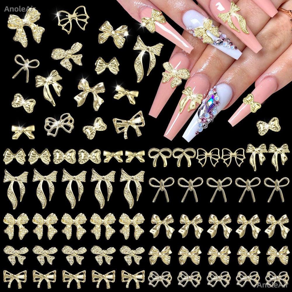 AnoleAir lazos dorados para uñas 3D con brillo para diseños glamorosos.