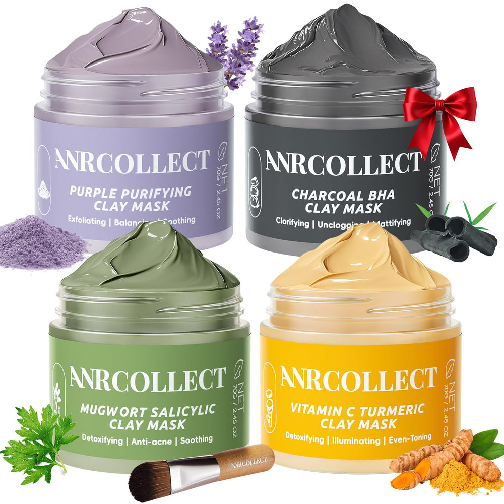 ANRCOLLECT mascarillas-arcilla-4-piezas: conjunto para limpieza suave de poros.