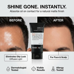 texture mate du visage après l'application d'Anthony Instant Fix.