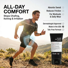 Anthony No Sweat cream-to-powder finish provides a smooth, breathable barrier after application