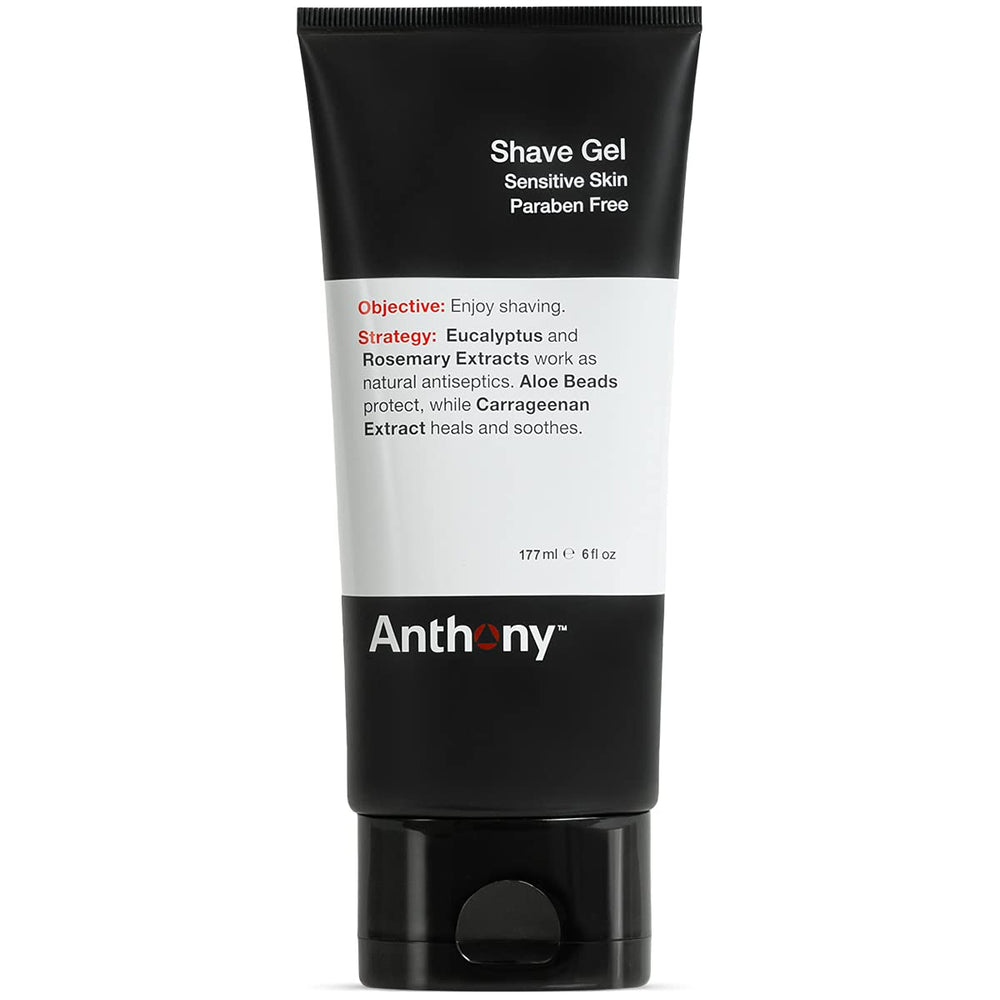 Anthony Shave Gel con gel transparente para un afeitado preciso sin irritación.