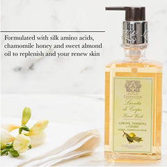 Antica Farmacista Prosecco hand wash provides hydration with silk amino acids and honey.