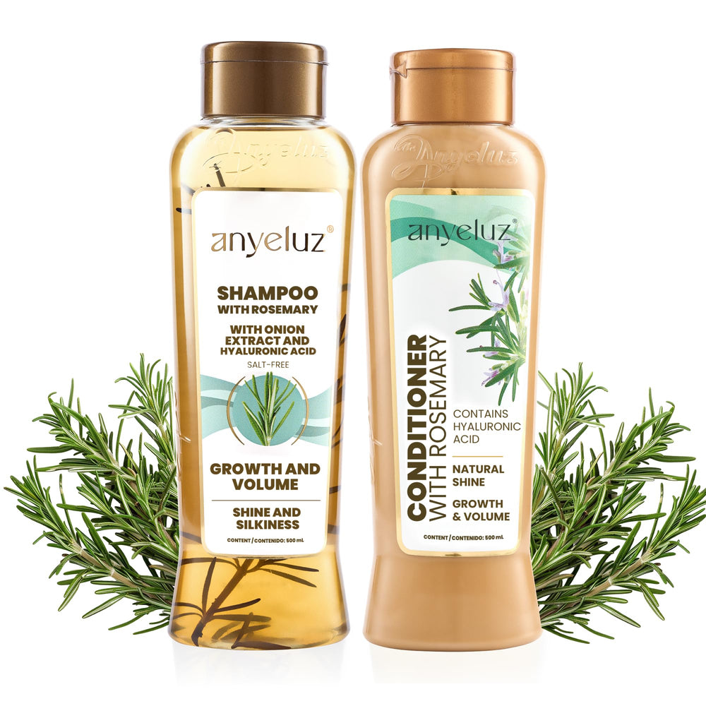 ANYELUZ shampoing romarin: bouteille élégante, parfum frais et soin quotidien des cheveux.
