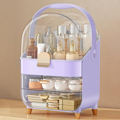 Anylady organizador de maquillaje en encimera morada, vista frontal con gran capacidad.