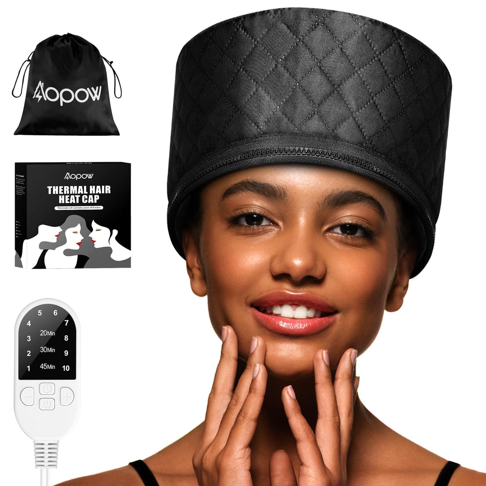 Gorro de calor Aopow para acondicionamiento capilar en casa, uso cómodo.