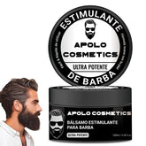 Apolo Cosmetics bálsamo para barba en envase negro, acabado pulido durante todo el día