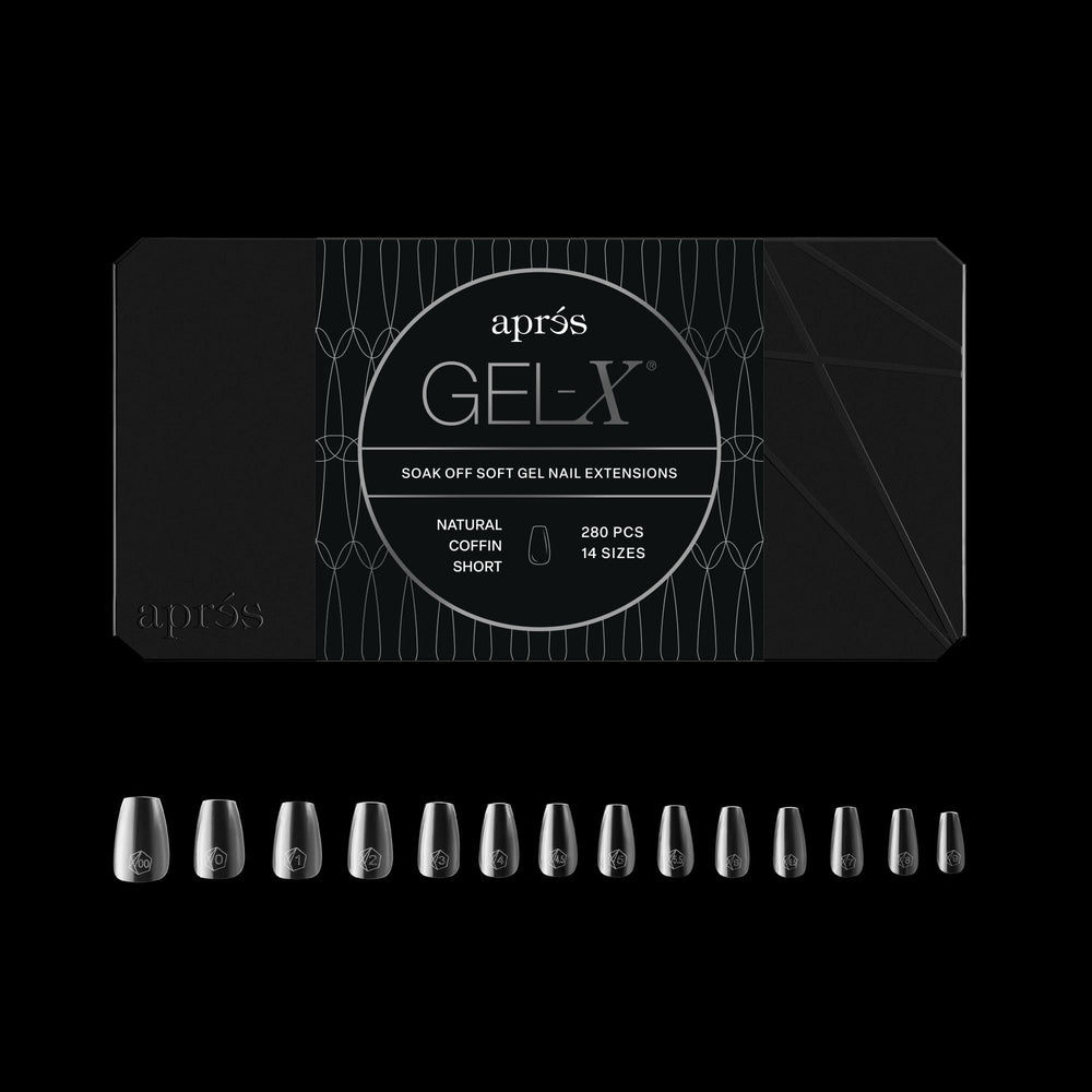 APRÉS Gel-X puntas coffin naturales para un acabado suave y durable.