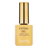 APRÉS Gel Extendido dorado en botella de 15 mL para aplicación rápida.