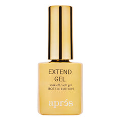 APRÉS Gel Extendido dorado en botella de 15 mL para aplicación rápida.
