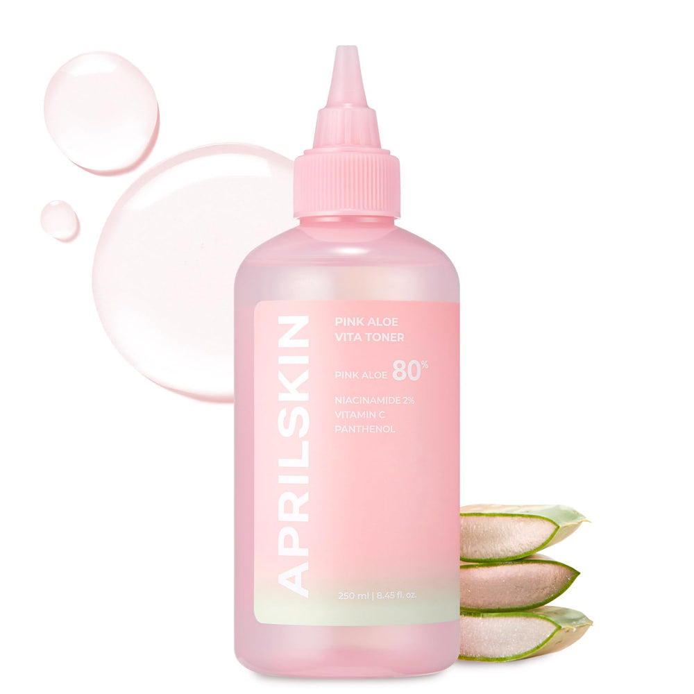 APRILSKIN Aloe Rosada Toner: botella elegante para hidratación ligera y calma diaria.