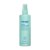 Aquage muestra la botella frontal, ideal para fijación y volumen.