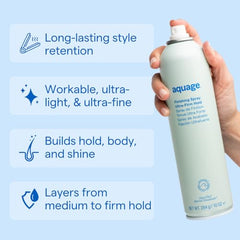 AQUAGE Finishing Spray: tenue ferme assurée pour une coiffure durable et flexible.