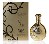 ARABIYAT PRESTIGE Nyla Vani-Elle: botella dorada, aroma elegante para ocasiones especiales.