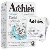 Archie's Remedies, envase frontal de toallitas para parpados, limpieza rápida.