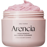ARENCIA Nettoyant Rosehip Riz Mochi : bouteille élégante pour un nettoyage en douceur.