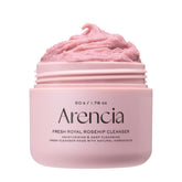 ARENCIA Rosehip Brightening Rice Mochi, botella vertiendo, limpieza suave y purificante.
