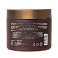 Argan Magic Restorative Hair Mask, aplicación en cabello, suaviza y mejora manejabilidad.