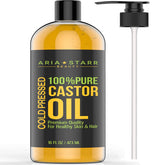 Aria Starr Beauty aceite de ricino en botella de 16 onzas para cabello y piel.
