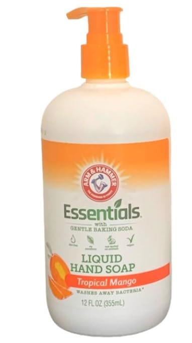 Arm & Hammer Essentials jabón de manos con bicarbonato suave, aroma mango, uso diario.