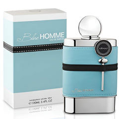 Armaf Blue Homme EDT bottle side view with a sleek masculine design.
